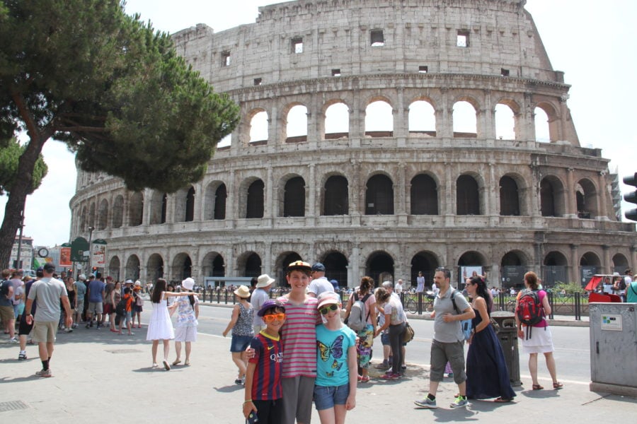 Kids at Colosseum in Rome Italy