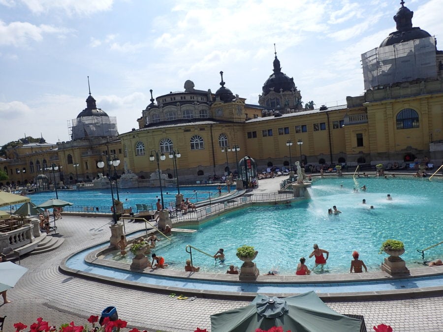 image of the warm thermal bath with lap pool in center