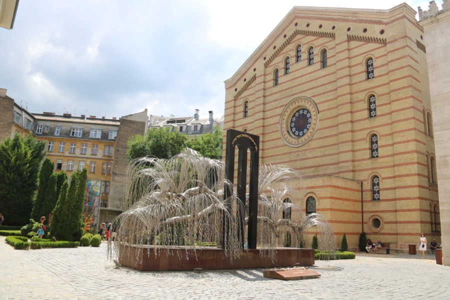 image of the silver, metal, willow-like Holocaust memorial in front of the Dohany Synagogue Budapest is one of the best Budapest activities