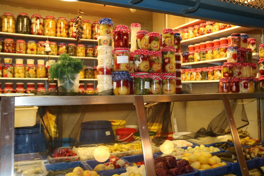 image of rows of pickles in kiosk