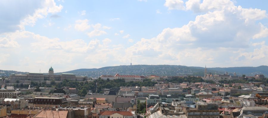 image of the full width of Castle Hill including the royal palace, Matthias Church and fisherman's bastion