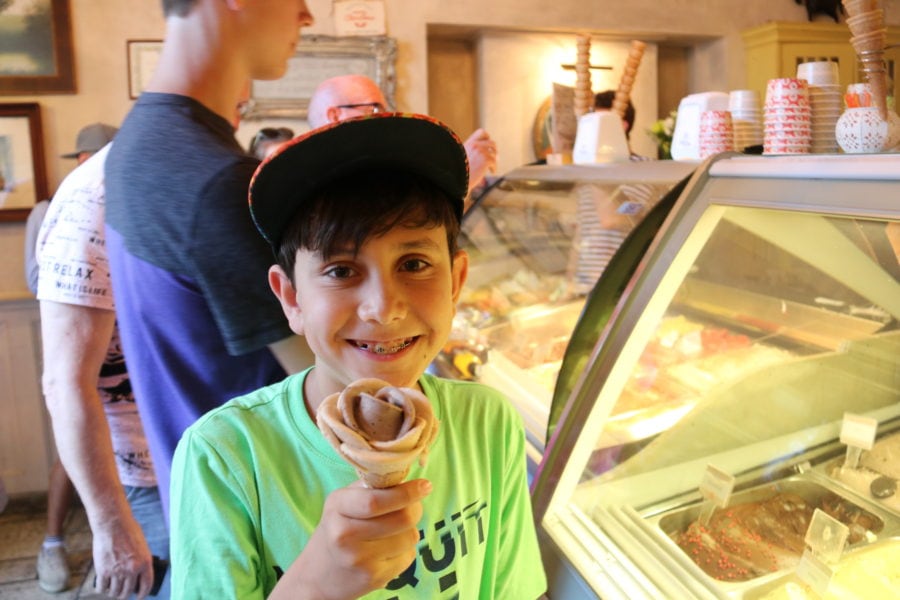 image taken on Budapest walking tour of Caiden with an ice cream cone shaped like a rose
