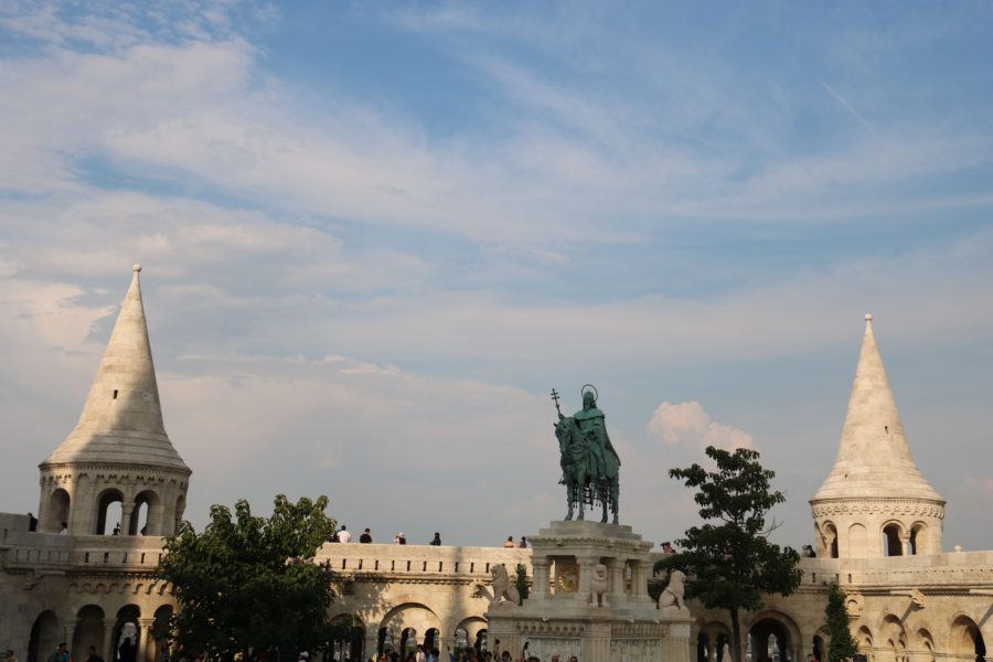 image of fisherman's bastion with statue in front