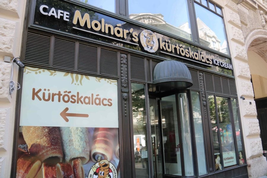 exterior of cafe molnar kurtoskalacs Budapest traditional Hungarian restaurant
