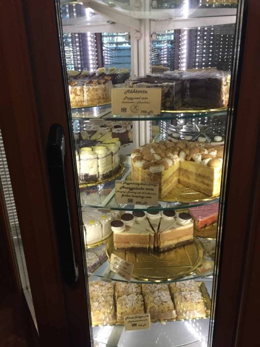 sweets carousel in the coffee shop showing dozens of desserts