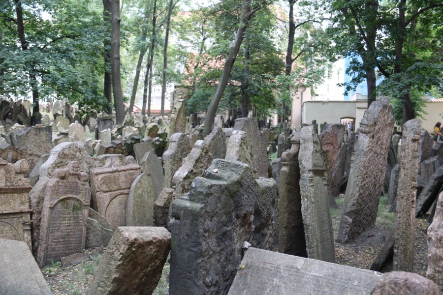 image of many headstones in Prague Old Jewish Cemetery