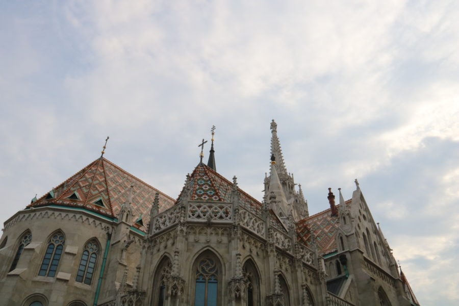 image of back portion of Matthias church showing larger area of tiled roof
