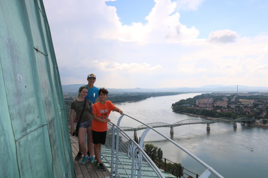 image of kids at top of Ezstergom basilica looking over Danube