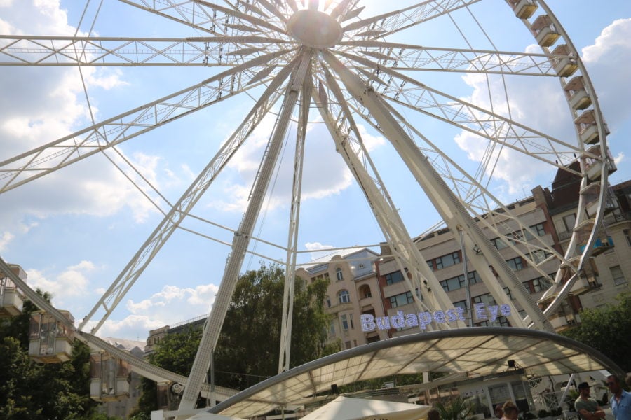 image of large white ferris wheel Budapest Eye