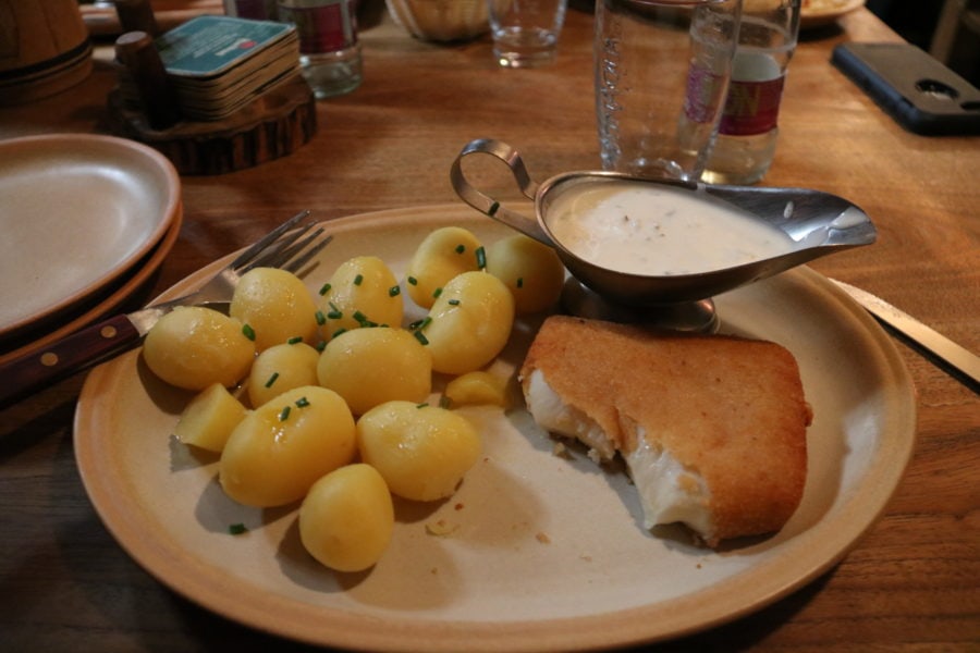image of Czech food of deep fried cheese and potatoes