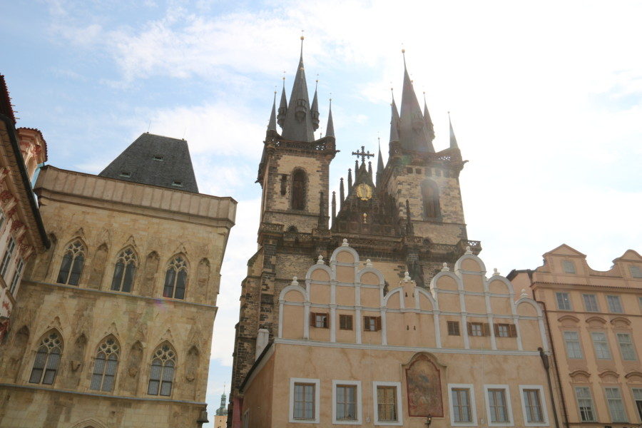 image of Tyn church in Old town square day 1 of 3 days in Prague Itinerary