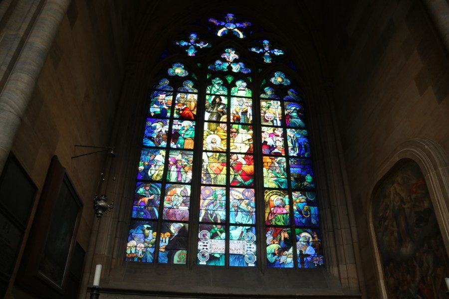 image of beautiful blue and green stained glass 3 days in Prague