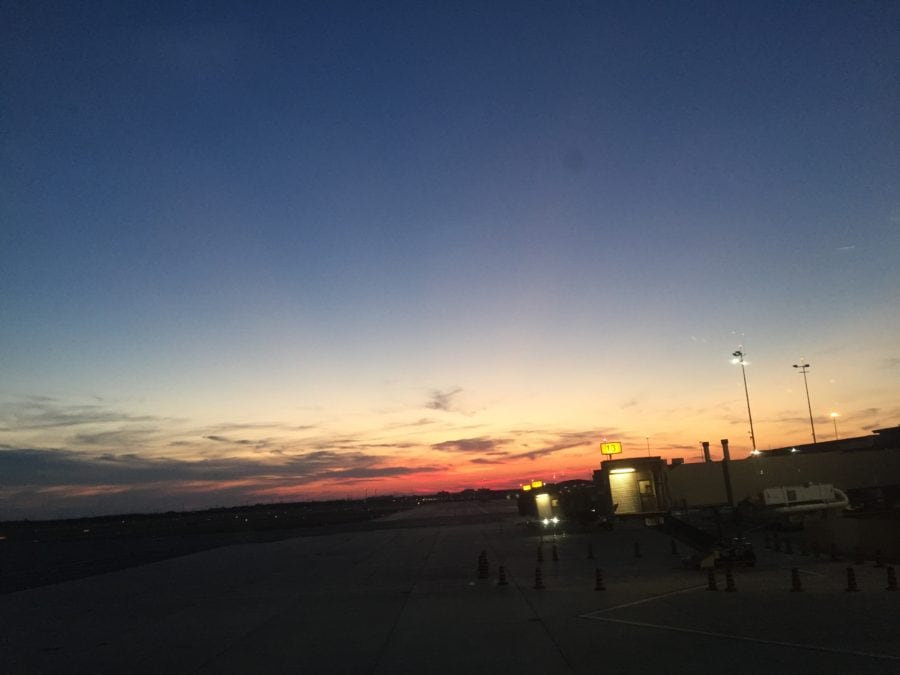 image of beautiful sunset at Ottawa airport on way to 3 days in Prague