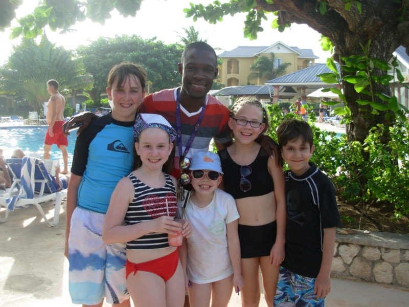 Our five kids with a teen counsellor at Jewel Runaway Bay Jamaica