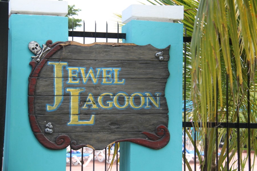 wooden sign stating Jewel Lagoon at Jewel Runaway Bay Jamaica