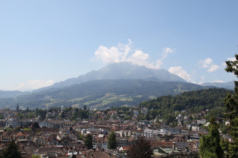 city and mountains view from ramparts Lucerne for a day