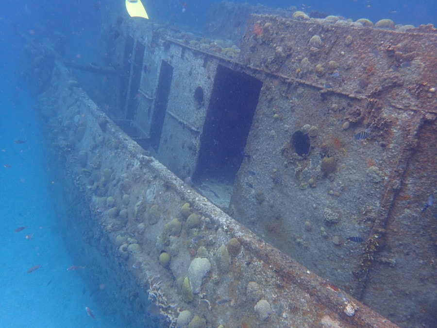 underwater sunken ship with fish and coral Barbados attraction