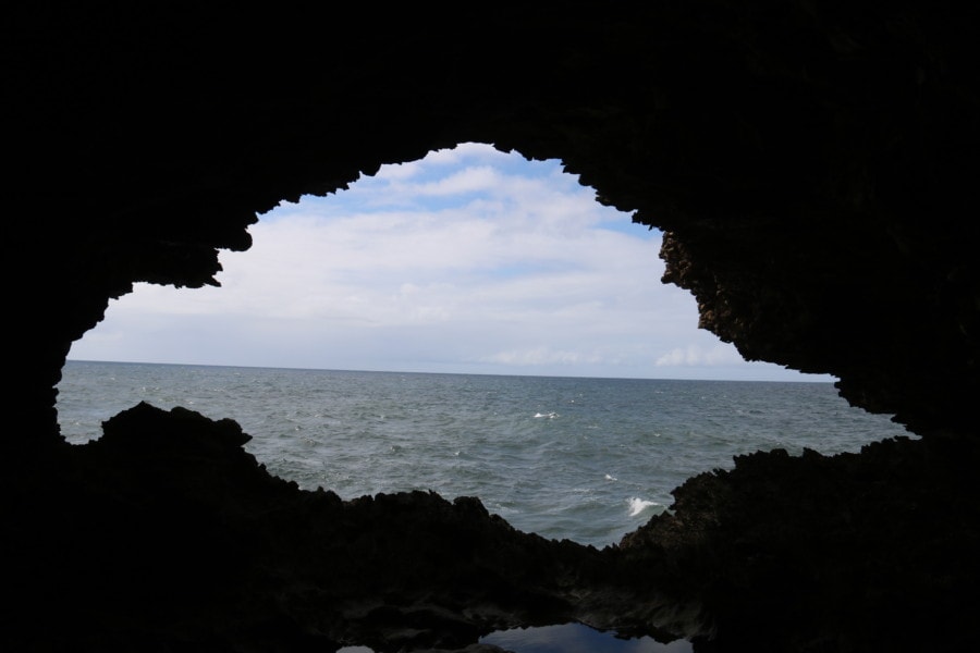 opening of cave showing ocean through hole Animal Flower Cave is great Barbados attraction