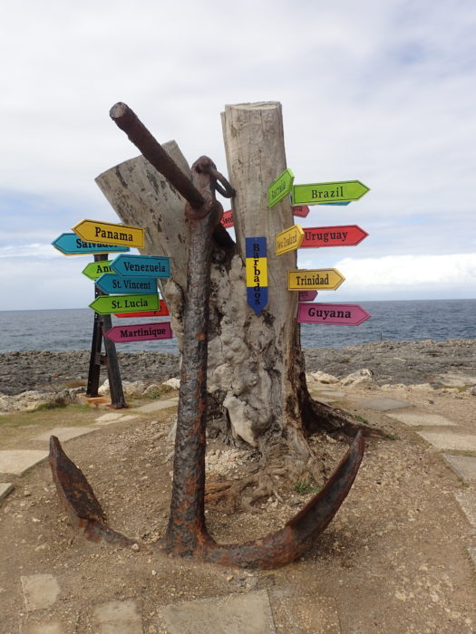 picture of Barbados anchor with colourful signs pointing to major cities