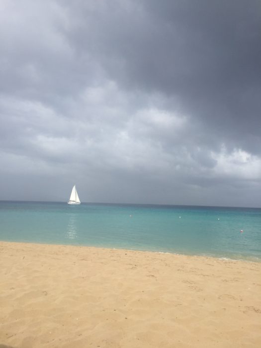 picture of Barbados beach and sea with catamaran
