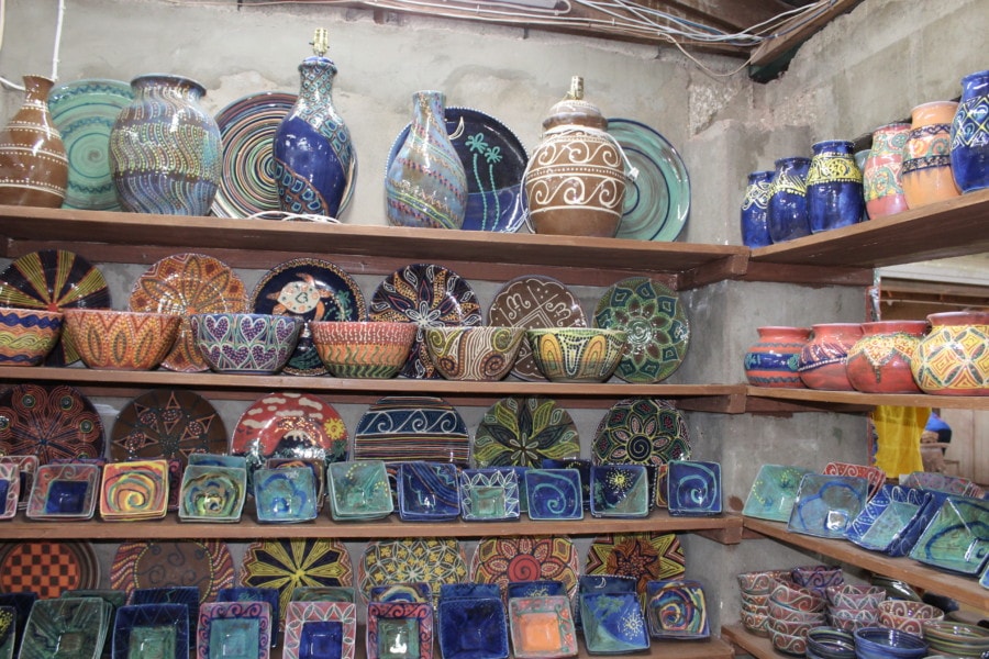 picture of Barbados pottery in bright colors