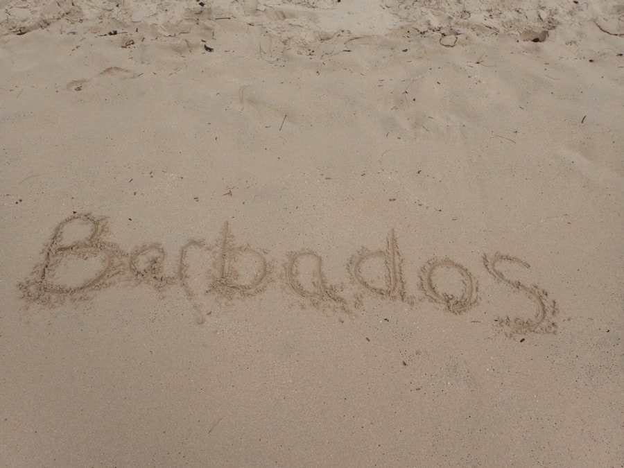 picture of Barbados written in soft beach