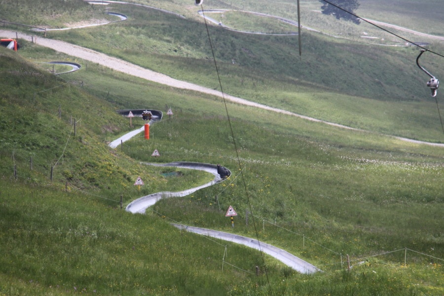 Mount Pilatus toboggan run with steel track in green mountain
