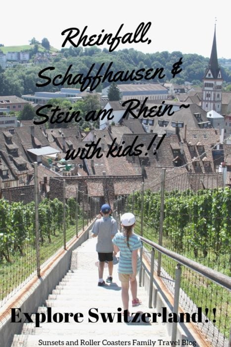 Visiting Switzerland? Take a day and explore Rheinfall, the largest waterfall in Europe, beautiful frescoes, fountains and a castle in Schaffhausen and Stein am Rhein, one of the most beautiful villages in Switzerland. These three incredible destinations are like nothing you've ever experienced and you can visit them all in one day!! #switzerland #travelwithkids #familytravel #schaffhausen #rheinfall #steinamrhein