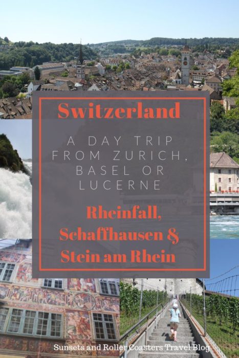 Visiting Switzerland? Take a day and explore Rheinfall, the largest waterfall in Europe, beautiful frescoes, fountains and a castle in Schaffhausen and Stein am Rhein, one of the most beautiful villages in Switzerland. These three incredible destinations are like nothing you've ever experienced and you can visit them all in one day!! #switzerland #travelwithkids #familytravel #schaffhausen #rheinfall #steinamrhein