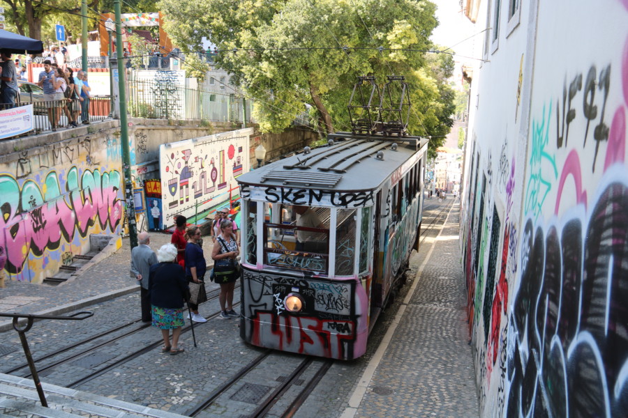 train like vehicle with graffiti