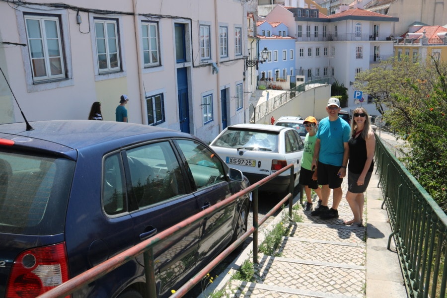 our family walking downhill in Alfama great Lisbon activity