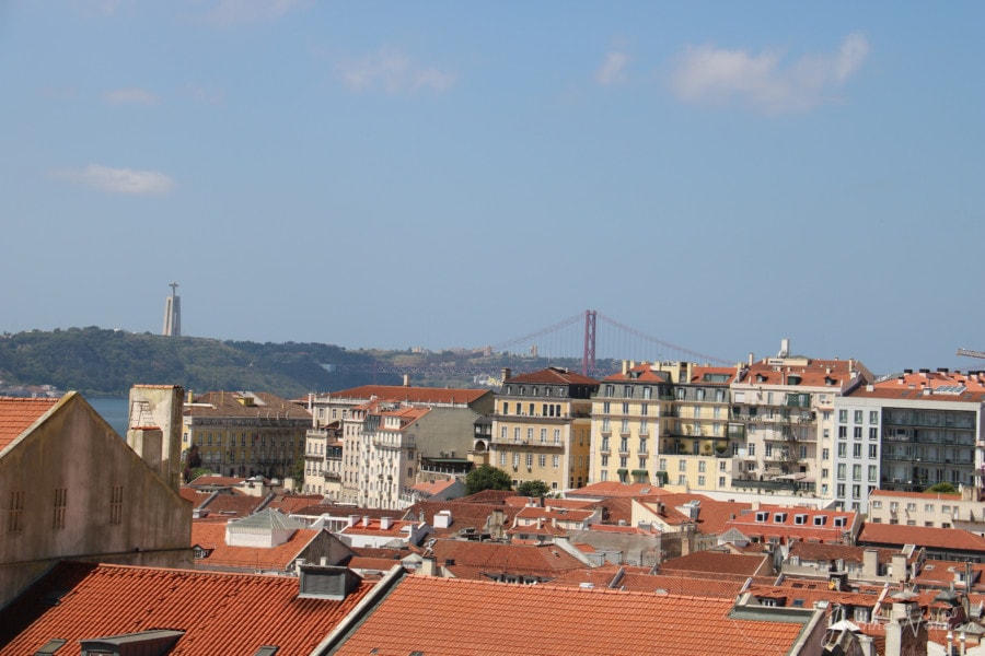 View of orange rooftops is view from Alfama Lisbon