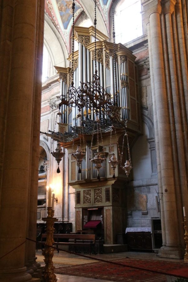 beautiful tall antique church organ visible from entry se cathedral