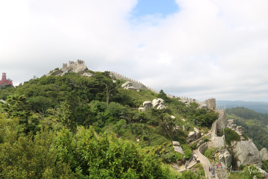 Looking the length of the castle walls in the distance