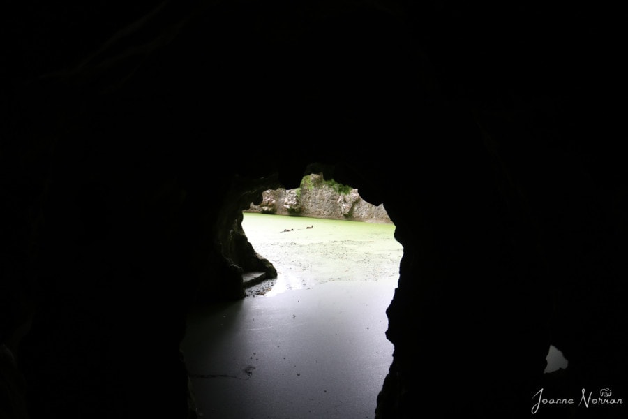 looking out from inside tunnel