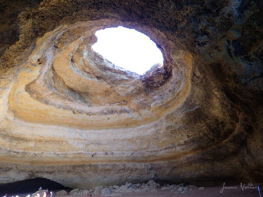 circular hole in top of cave is Benagil Cave