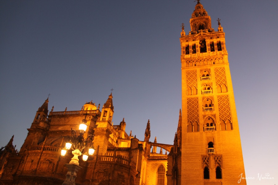 seville cathedral glowing in the dark during Spain with kids