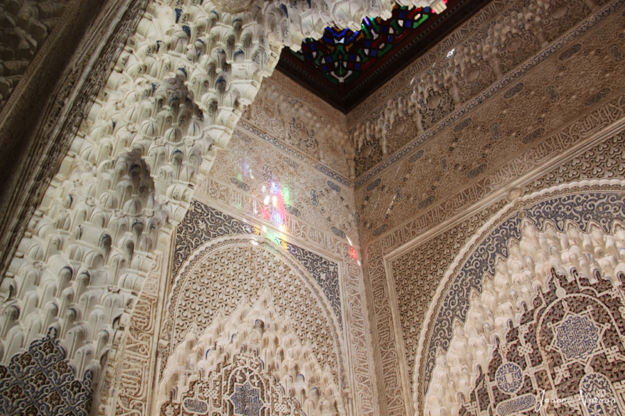 detailed moorish carvings on interior walls of Alhambra Spain family holidays in Spain with kids