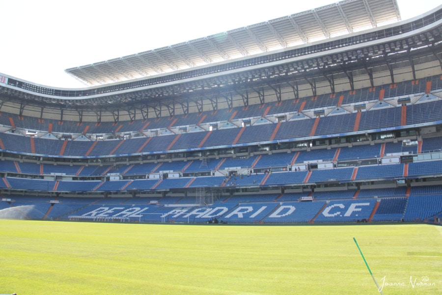 view of Real Madrid soccer stadium from the field is great for Spain itinerary