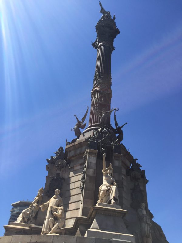 tall column with columbus at top pointing to new world during 3 days in Barcelona