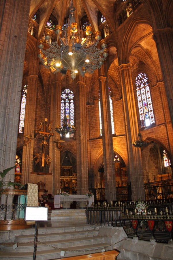 beautiful dark with gold interior of Barcelona cathedral during 3 days in Barcelona