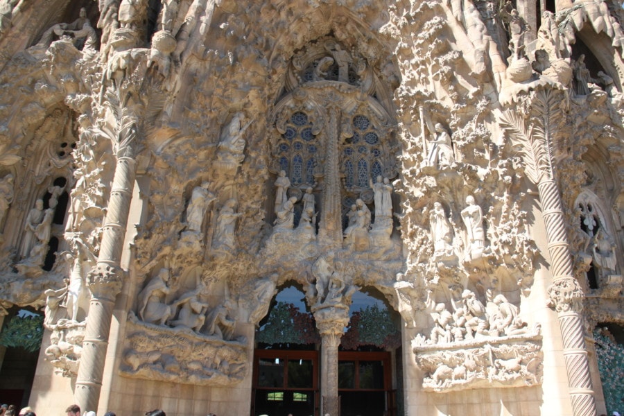 incredibly detailed stone carving at entrance of Sagrada Familia