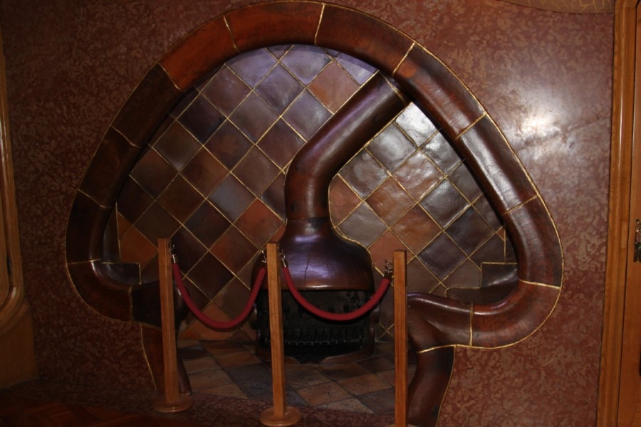 brown fireplace inside Casa Mila