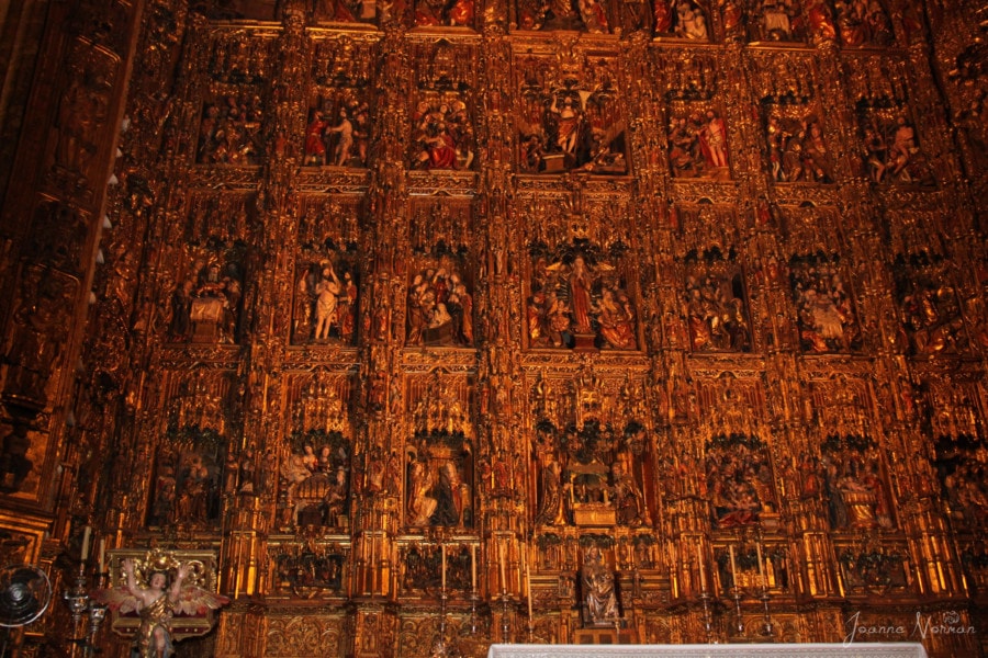 close view of golden carved images of alter 3 days in Seville