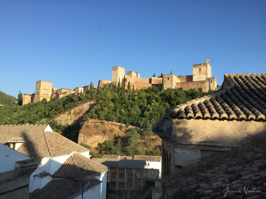 view of alhambra palace so close to apartment terrace 2 days in Granada with kids
