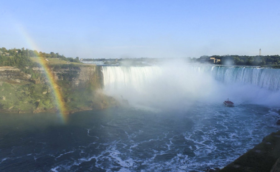 large waterfall with rainbow is Niagara Falls Weekend Getaways Ontario