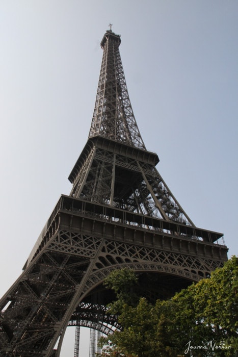 up close view of eiffel tower from below