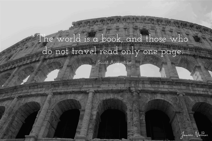 wise travel quotes on background of roman coliseum 