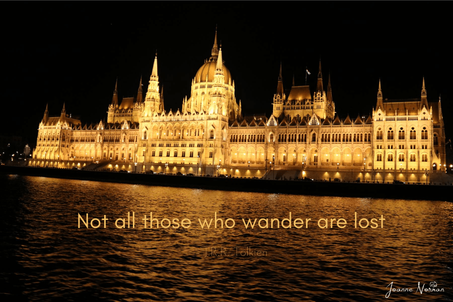 famous author travel captions on photo of bright Budapest parliament