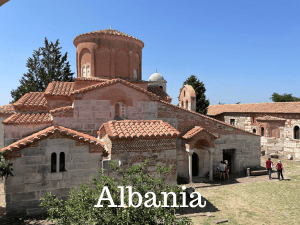 pink castle in Albania family travel